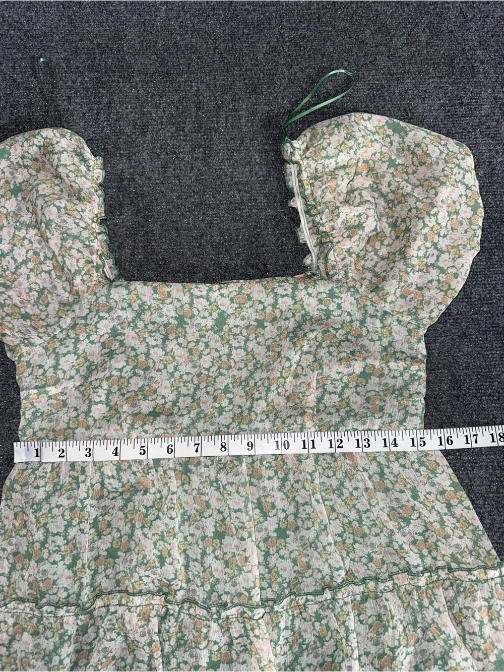 Floral Tiered Semi-Sheer Babydoll Dress - Green Floral, Size Medium - Picture 10 of 10